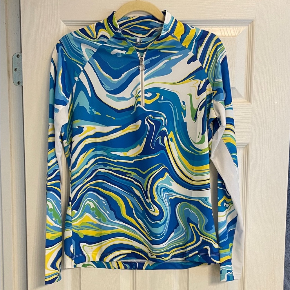 Tail Blue and Yellow Swirl sports top